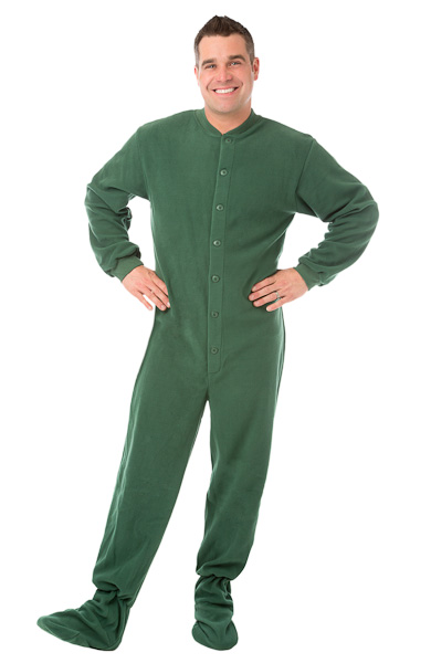 Hunter Green Micro Polar Fleece Adult Footed Onesie Pajamas Big Feet